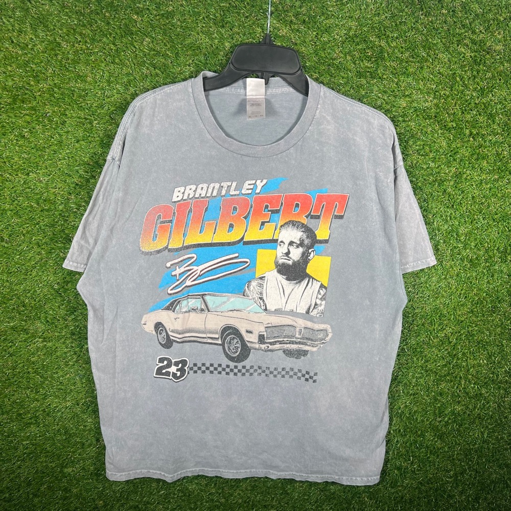 Brantley Gilbert Gassed Up Tour 2023 T-Shirt Mens XL Grey Mineral Wash Graphic